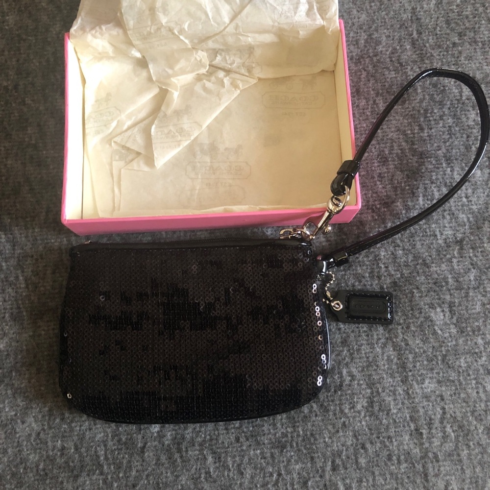 Coach Black Sequin Wristlet with Silver Hardware - Picture 5 of 15
